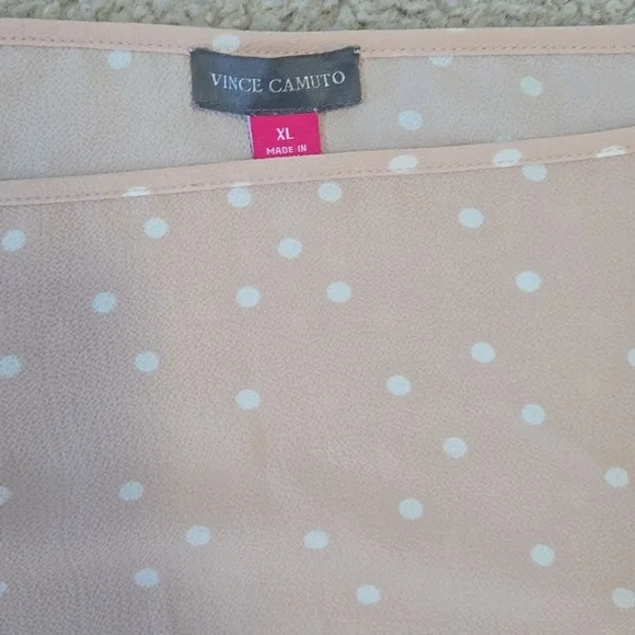 Vince Camuto Cold Shoulder Tiered Sleeve Pink & White Polka Dot Blouse Size XL - Picture 3 of 8